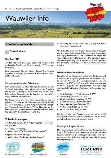 Wauwiler Info Juni 2013 (0,5 MB) - Gemeinde Wauwil