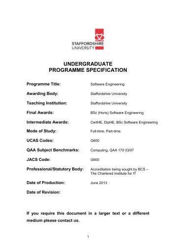 Software Engineering Programme Specification - Staffordshire ...