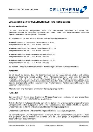 Einsatzrichtlinien für CELLTHERM Kühl- und Tiefkühlzellen