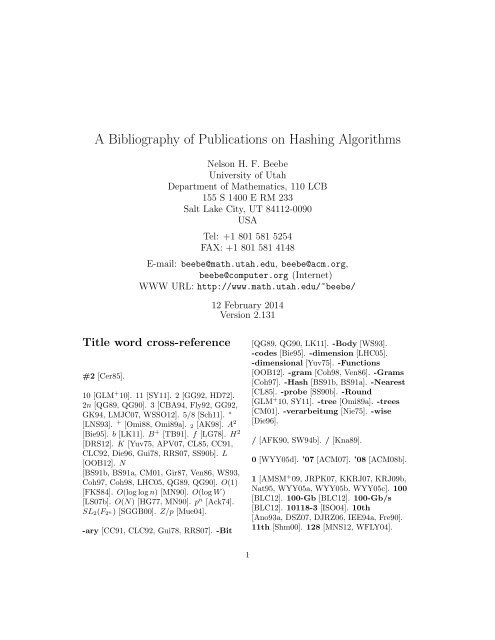 A Bibliography of Publications on Hashing Algorithms - Index of files in