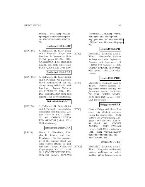 A Bibliography of Publications on Hashing Algorithms - Index of files in