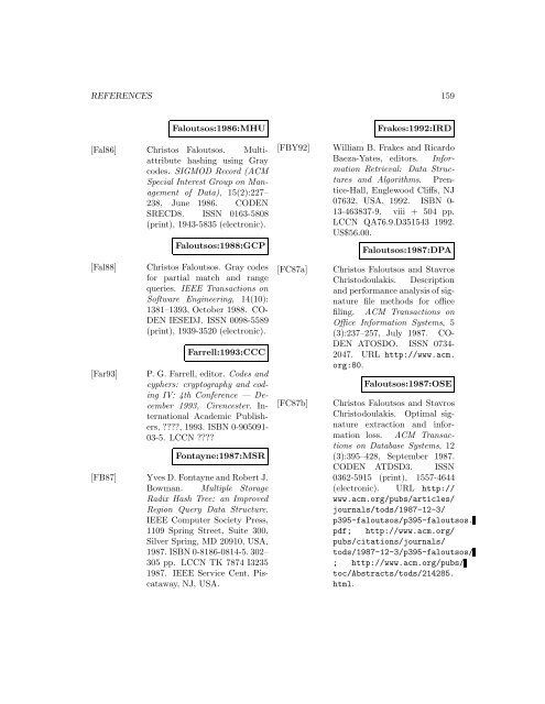 A Bibliography of Publications on Hashing Algorithms - Index of files in