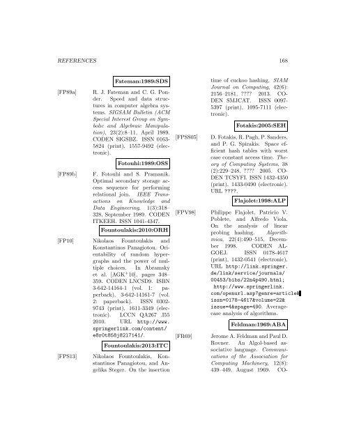 A Bibliography of Publications on Hashing Algorithms - Index of files in