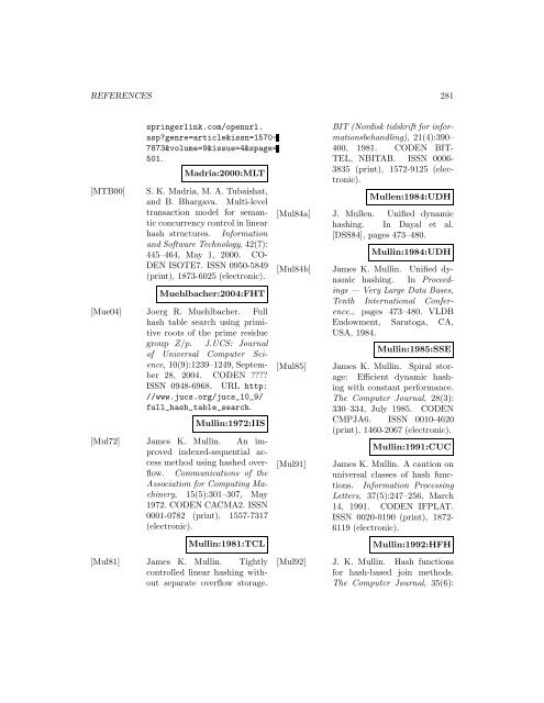 A Bibliography of Publications on Hashing Algorithms - Index of files in