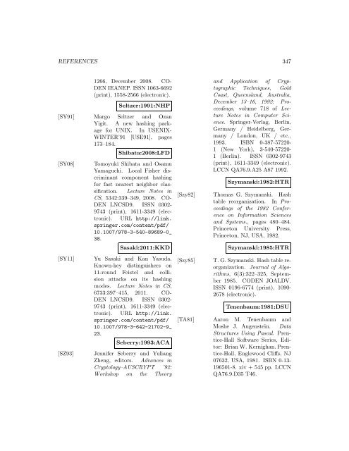 A Bibliography of Publications on Hashing Algorithms - Index of files in