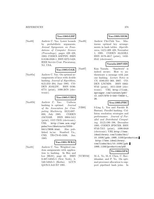 A Bibliography of Publications on Hashing Algorithms - Index of files in