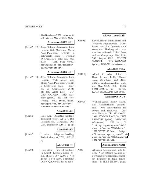 A Bibliography of Publications on Hashing Algorithms - Index of files in