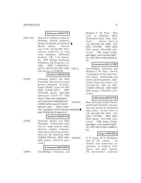 A Bibliography of Publications on Hashing Algorithms - Index of files in