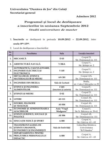 "DunÄrea de Jos" din GalaÅ£i Secretariat general Admitere 2012 ...