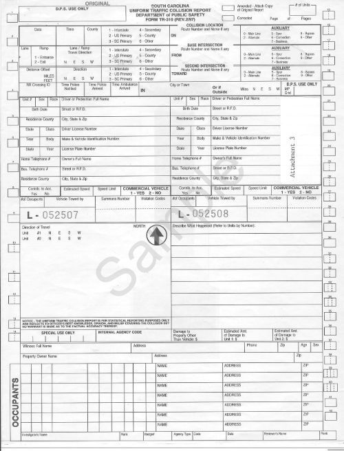 Tr310 Form South Carolina TR-310 Crash Report Form, revised 2/1997 - NHTSA