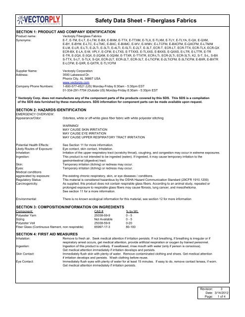 MSDS Fiberglass Biaxial Cloth Tape - Jamestown Distributors