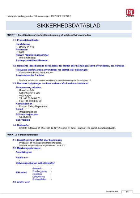 SIKKERHEDSDATABLAD - Dana Lim A/S