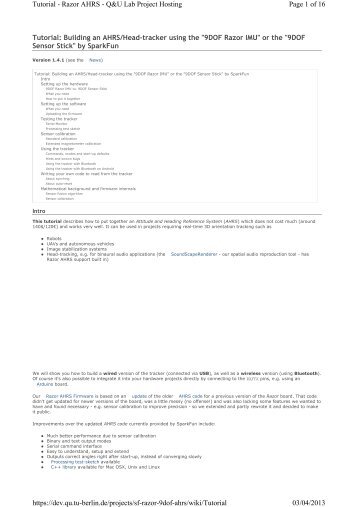 Tutorial: Building an AHRS/Head-tracker using the "9DOF Razor ...