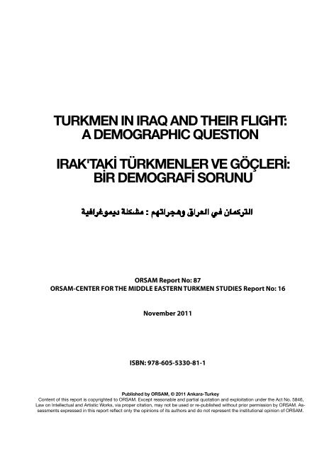 turkmen in iraq and their flight - orsam