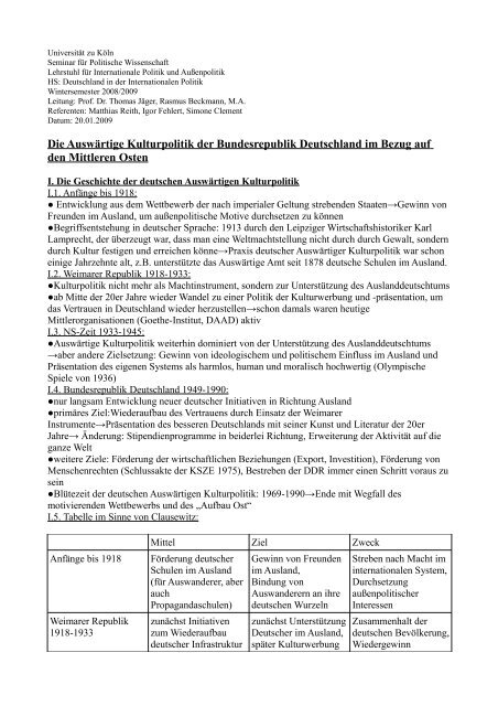 Handout - Lehrstuhl fÃ¼r Internationale Politik und AuÃenpolitik ...