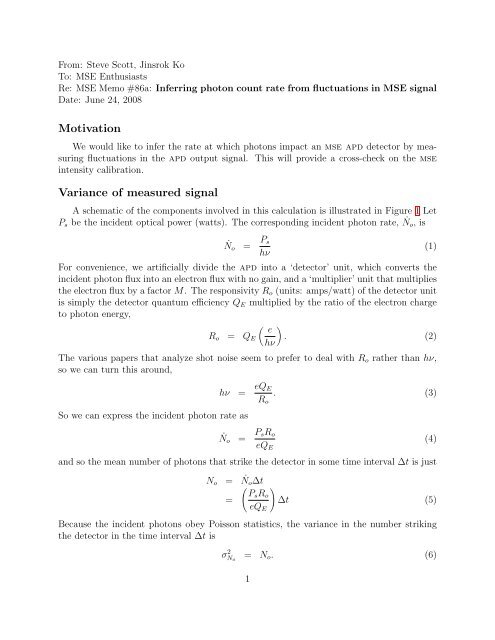 Inferring photon count rate from fluctuations in MSE signal