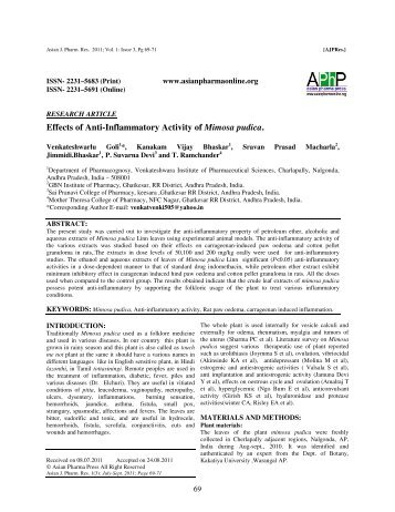 Effects of Anti-Inflammatory Activity of Mimosa pudica.