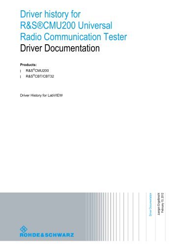 Driver history for R&SÂ®CMU200/CBT/CBT32 - Rohde & Schwarz