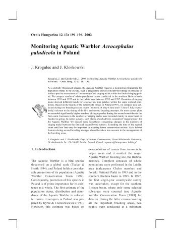 Monitoring Aquatic Warbler Acrocephalus paludicola in Poland