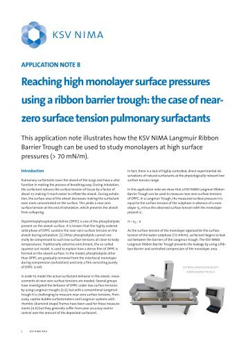 Reaching high monolayer surface pressures using a ... - KSV NIMA