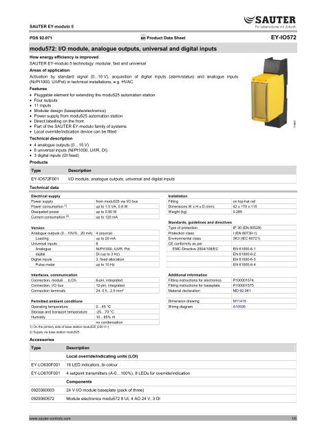 I/O module, analogue outputs, universal and digital inputs