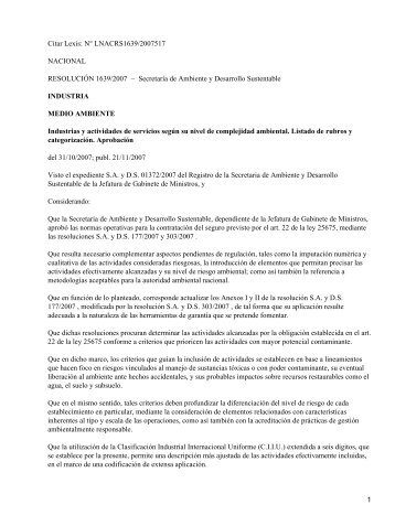 RES. SAyDS NÂº 1639/2007. - Secretaria de Ambiente y Desarrollo ...