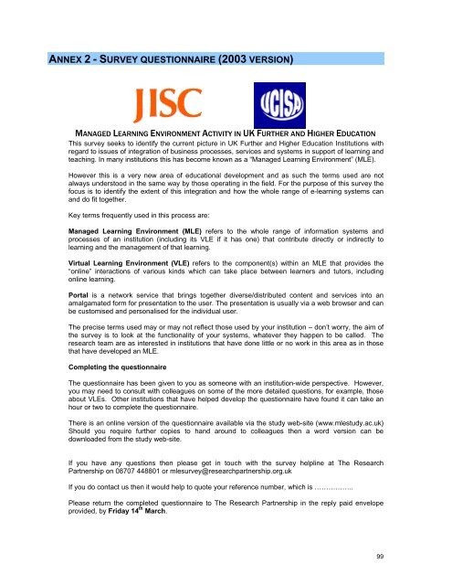 study of environments to support e- learning in uk further and ... - Jisc