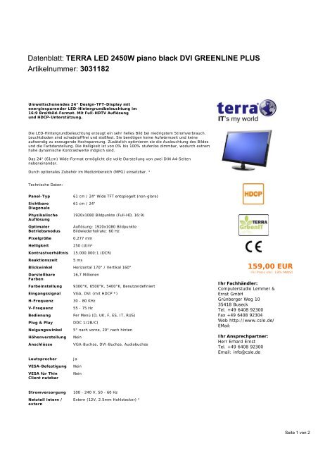 Datenblatt: TERRA LED 2450W piano black DVI ... - csle.de