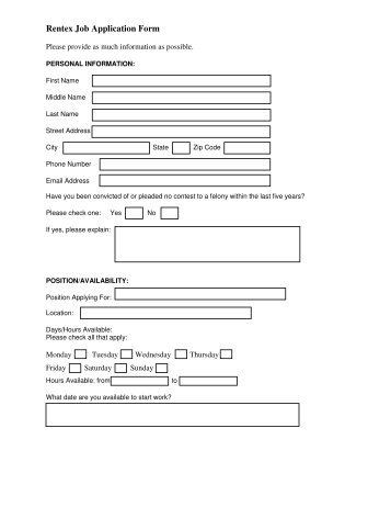 Rentex Job Application Form