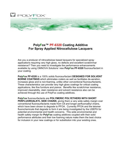 PolyFox Coating Additive PF-6320 for Spray Applied ... - Omnova
