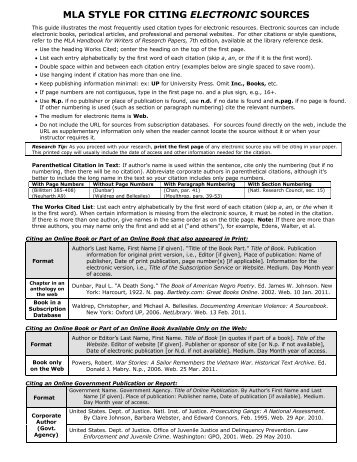 MLA STYLE FOR CITING ELECTRONIC SOURCES