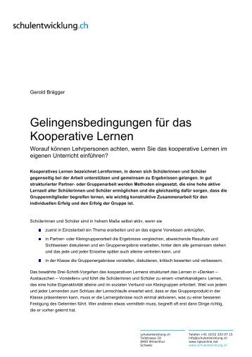 Gelingensbedingungen für das Kooperative Lernen - IQES online