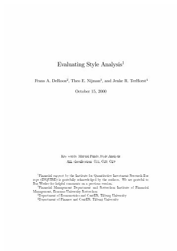 Evaluating Style Analysis1 - SSRN