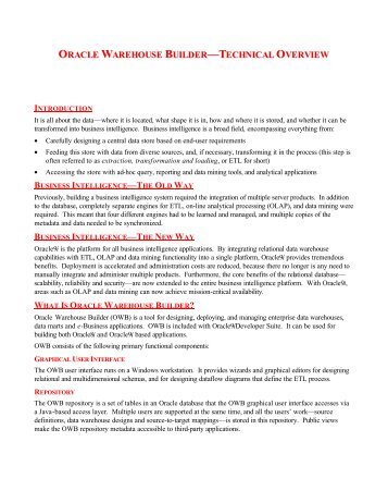 ORACLE WAREHOUSE BUILDER —TECHNICAL OVERVIEW