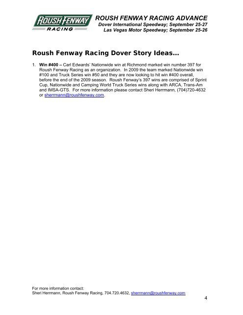 2009 Driver/Sponsor Line up - Roush Fenway Racing