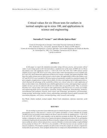 Critical values for six Dixon tests for outliers in normal ... - SciELO