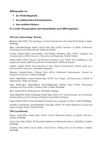 Bibliographie zu: • der Medienlinguistik, • der multimodalen ...