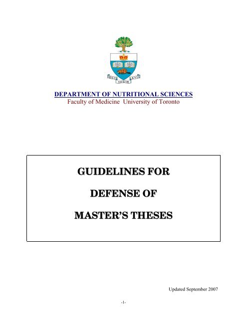 Guidelines for Defense of Master's Thesis - University of Toronto