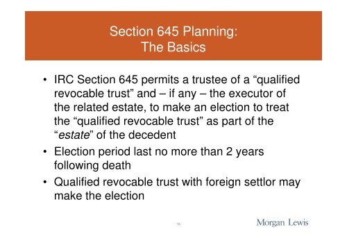 Foreign Trusts For US Family Members: Use of Section 645 Election