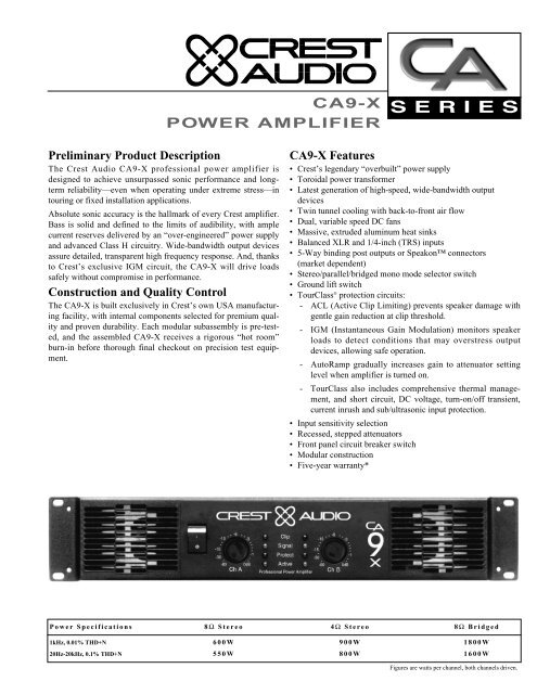 CA9-X Specifications - Crest Audio