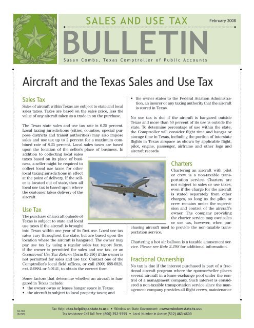 94-168 Aircraft and Texas Sales and Use Tax - Texas Comptroller of ...