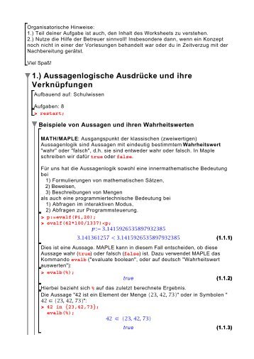 1.) Aussagenlogische Ausdrücke und ihre Verknüpfungen