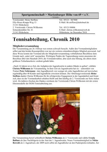 Tennisabteilung, Chronik 2010 - SGM-Hildesheim