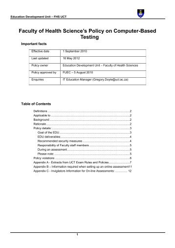 Computer Based Testing Policy - Vula - University of Cape Town