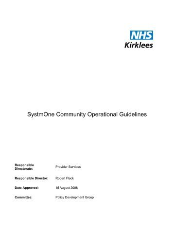 SystmOne Community Operational Guidelines - NHS Kirklees