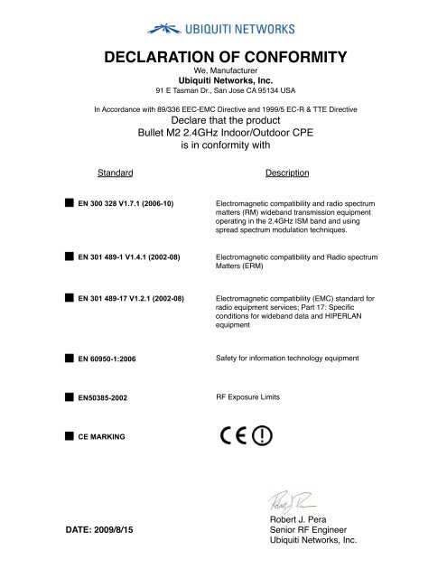 DECLARATION OF CONFORMITY - Ubiquiti Networks