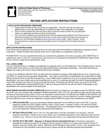 RETAKE APPLICATION INSTRUCTIONS - Board of Pharmacy ...