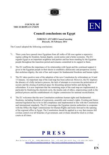 EN Council conclusions on Egypt - Europa