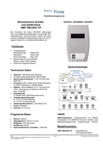 Biometrisches Zutritts- und Zeitterminal XMP-TMC2501-FP ...