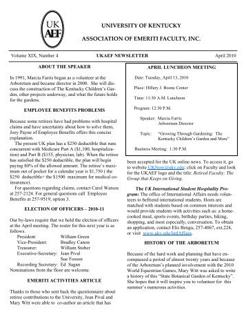 UKAEF - April 2010 Newsletter - University of Kentucky